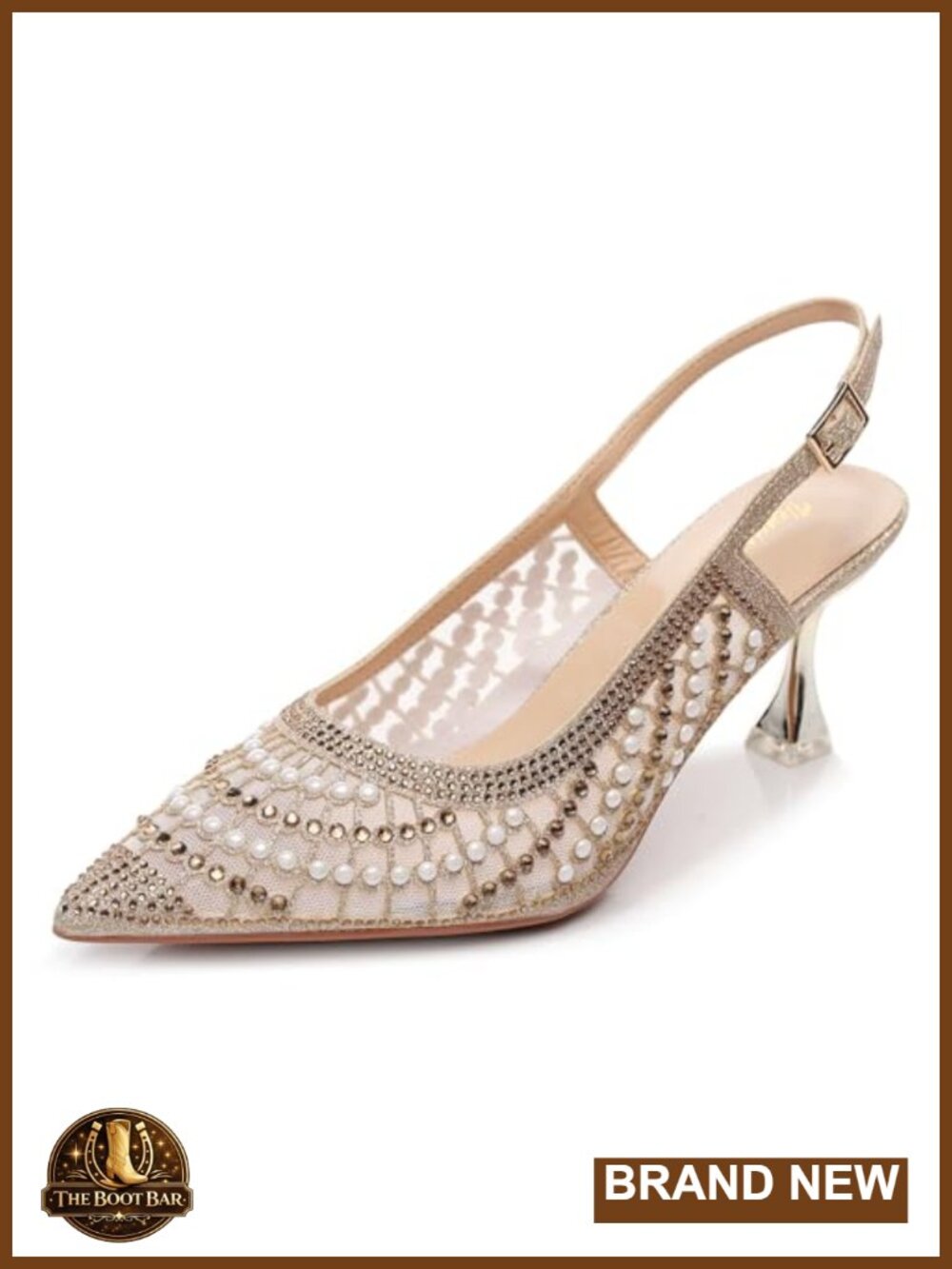 Slingback Pump Kitten Heel Metal Ornament Pointed Toe Wedding Shoe
